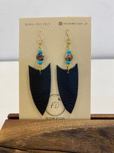 Load image into Gallery viewer, Midnight Oasis Leather Leaf Dangle Earrings
