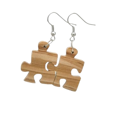 Olive Wood Puzzle Piece Earrings