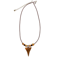 Load image into Gallery viewer, Olive Wood Shark Tooth Necklace - With Olive Wood Beads
