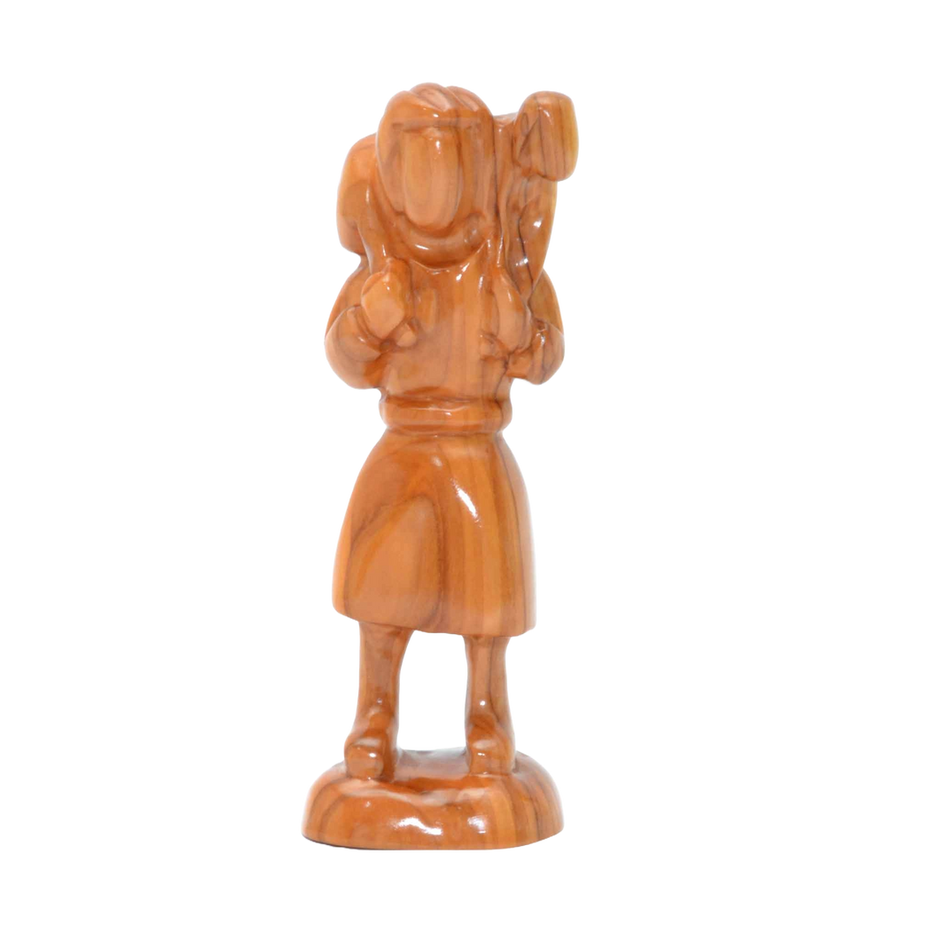 Handcrafted Olive Wood Shepherd Figure Standing with Sheep