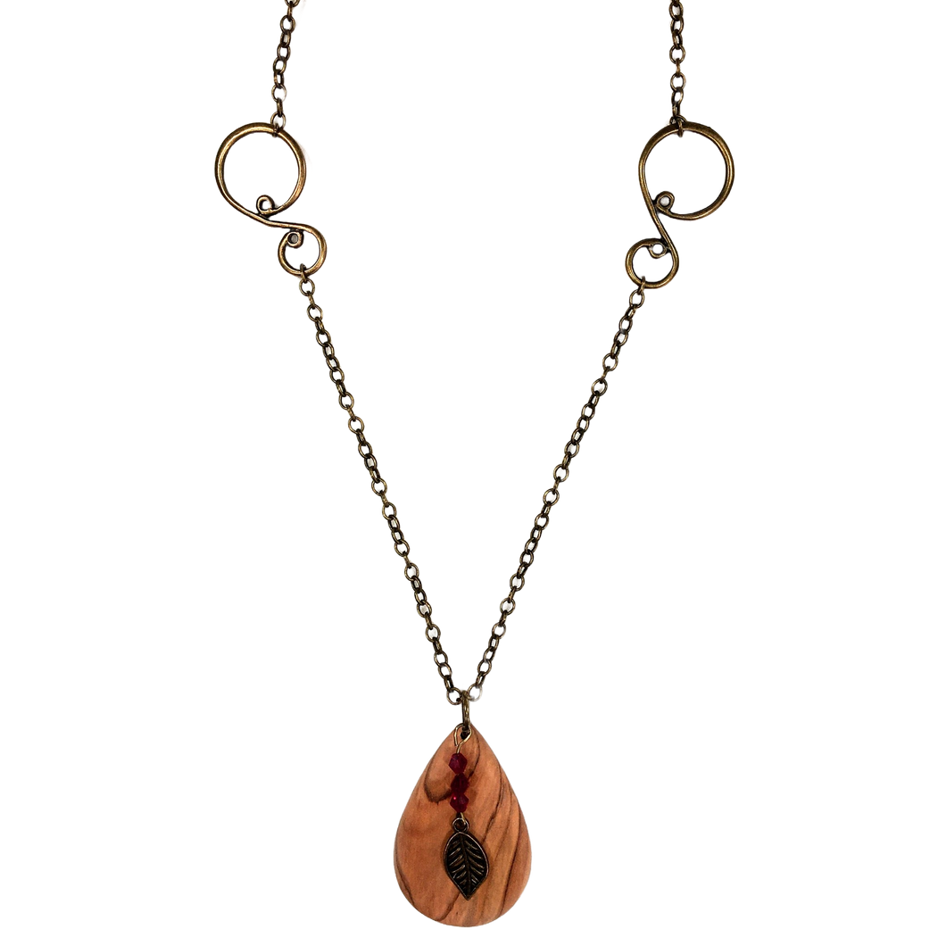 Bronze Fall Teardrop Necklace with Leaf