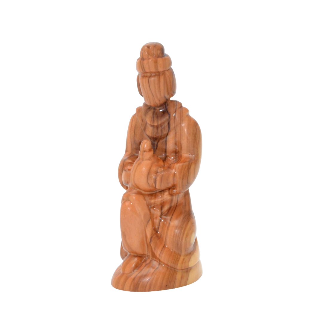 Olive Wood Wise Man Figure - Kneeling with Jar of Frankincense