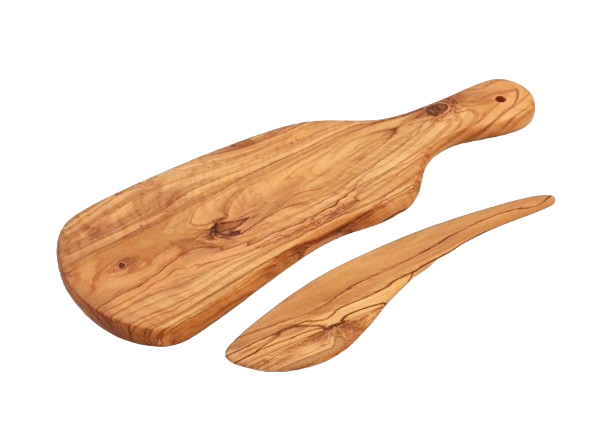 Handcrafted Olive Wood Cheese Board & Spreader