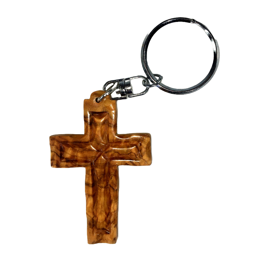 Olive Wood Latin Cross Keychain