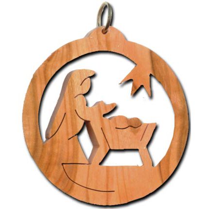 Former Olive Wood Madonna in Circle Ornament