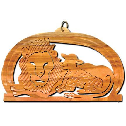 Olive Wood Lion and Lamb in Rainbow Ornament