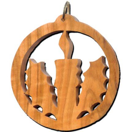 Olive Wood Candle in Holly Ornament