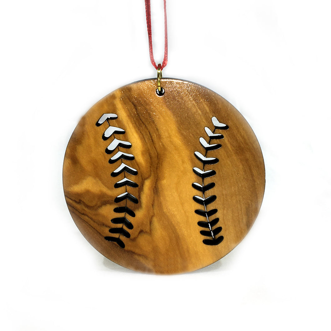 Olive Wood Baseball Ornament - Large