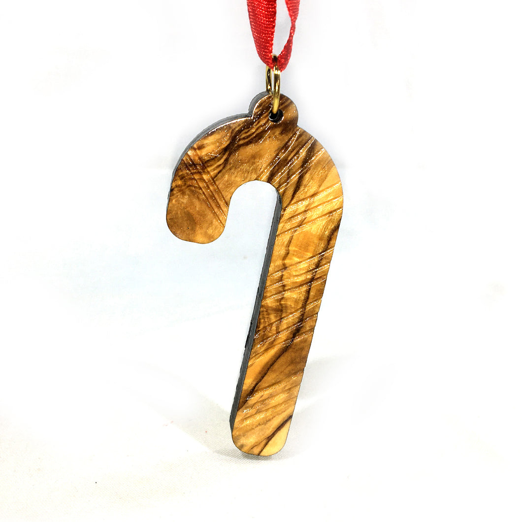 Olive Wood Candy Cane Ornament