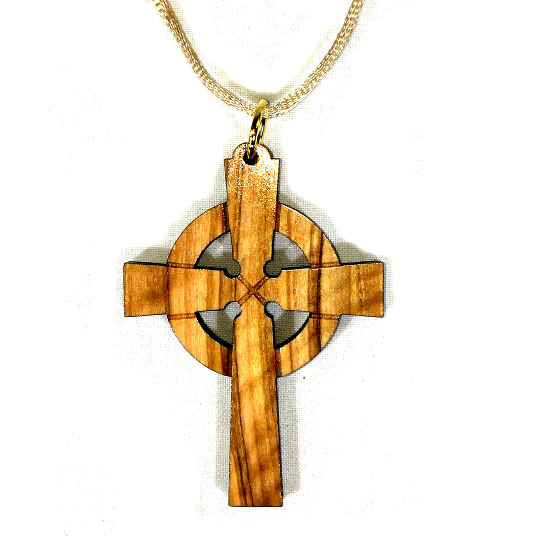 Olive Wood Celtic Cross Necklace
