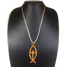 Load image into Gallery viewer, Olive Wood Cross in Ichthus Pendant Necklace
