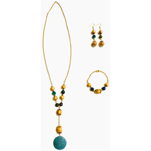Blue Horizon Agate Necklace, Earrings and Bracelet Set