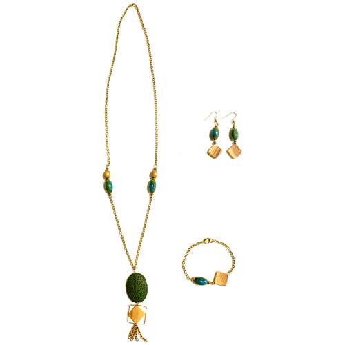 Meadows Green Porcelain Necklace, Earrings and Bracelet Set