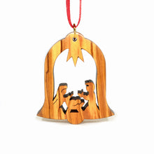 Load image into Gallery viewer, Olive Wood Holy Family in Bell Ornament
