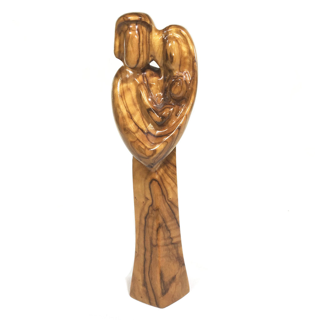 Olive Wood 'One at Heart' One-Piece Holy Family in Heart