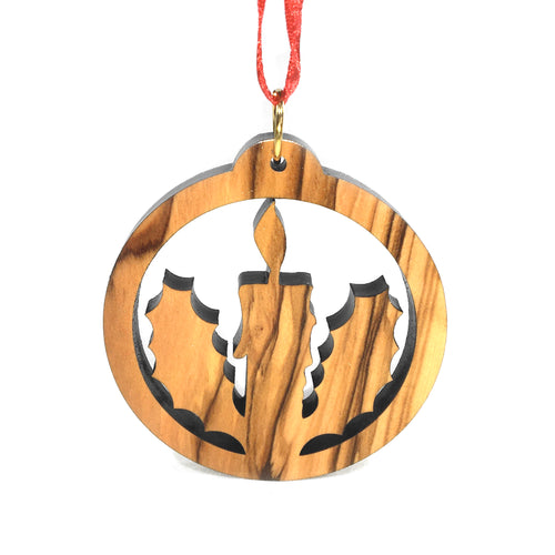 Olive Wood Candle in Holly Ornament