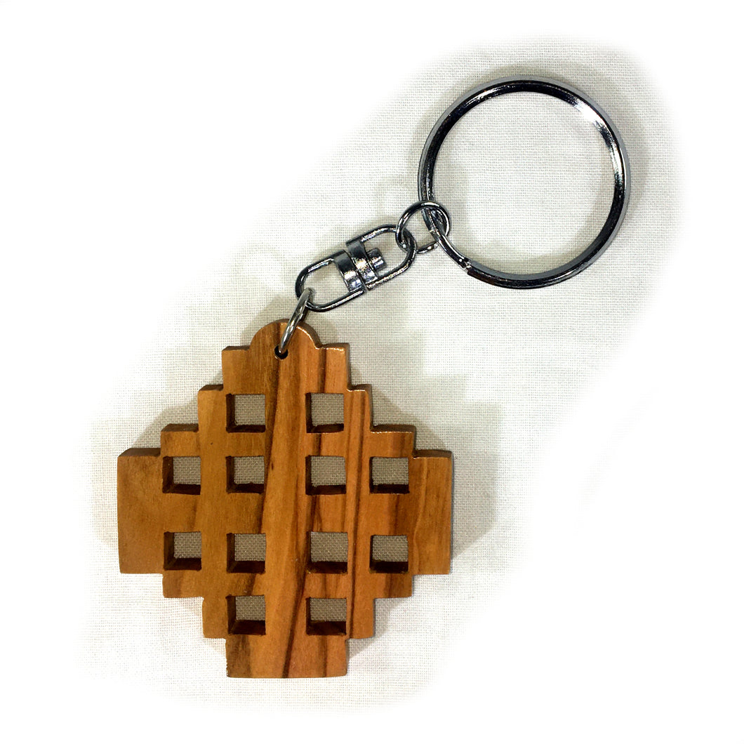 Olive Wood Jerusalem Cross Keychain