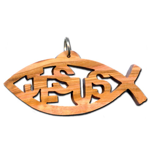 Olive Wood Jesus in Ichthus Ornament