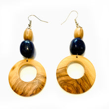 Load image into Gallery viewer, Olive Wood Lazuli Night Sky Earrings with Hoops
