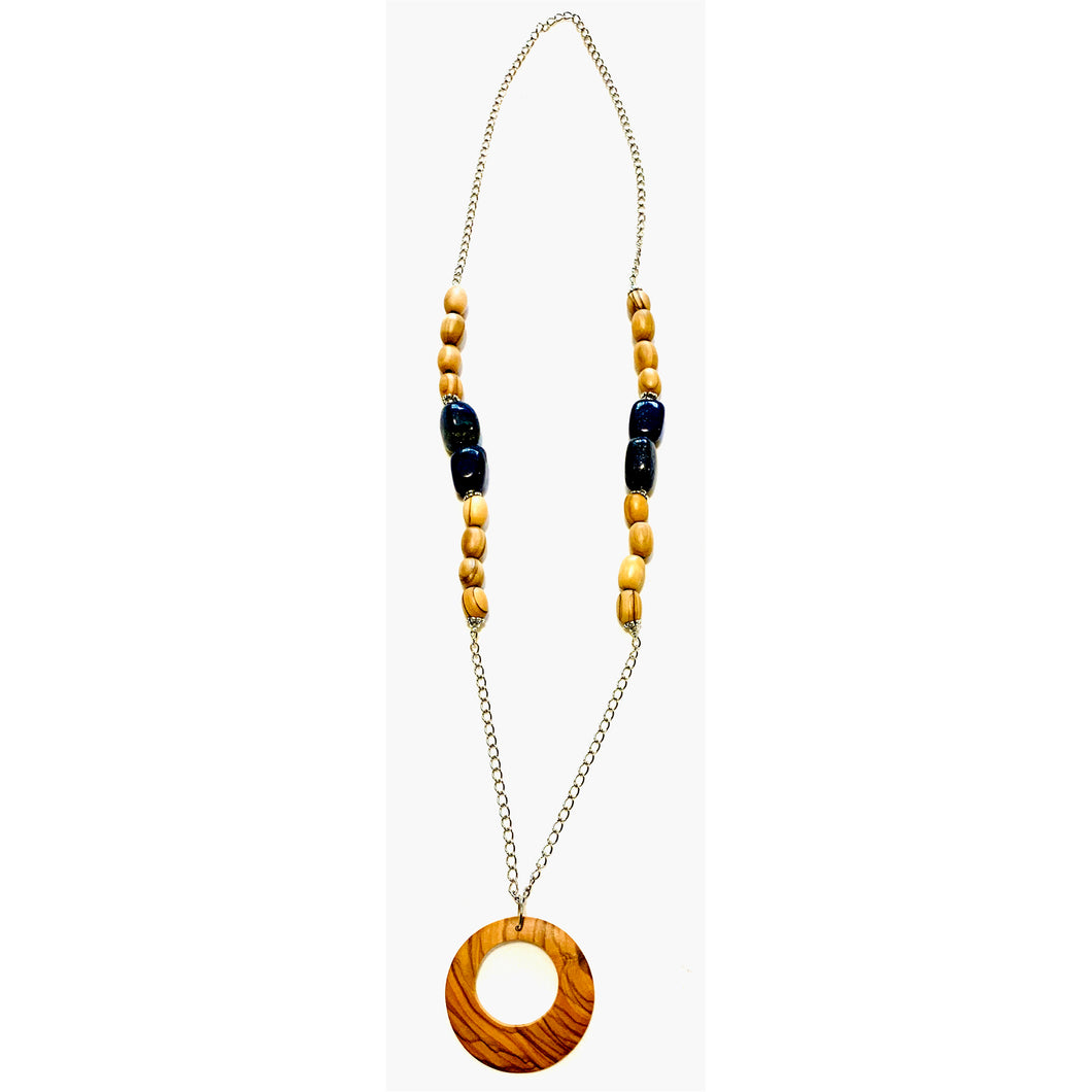 Lazuli Night Sky Necklace with Olive Wood Pendent Hoop