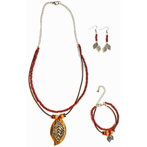 Mystical Leaf Necklace, Earring and Bracelet Set