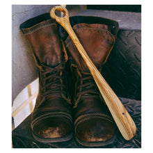 Load image into Gallery viewer, Handcrafted Olive Wood Shoe Horn with Boots
