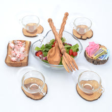 Load image into Gallery viewer, Handcrafted Olive Wood Spiral Salad Set with Table Items
