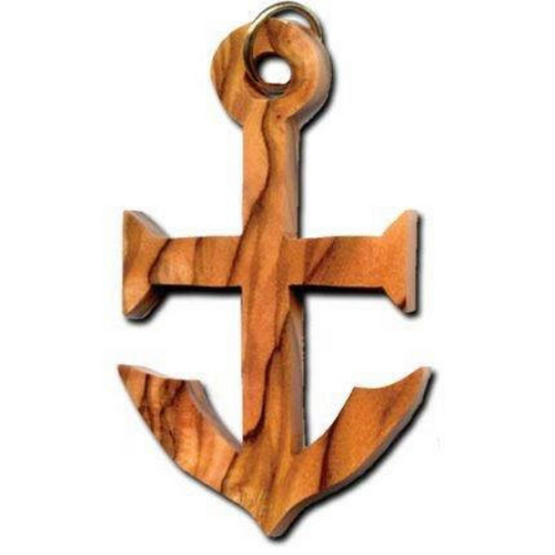 Olive Wood Faith Anchor Keychain