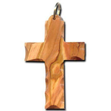 Load image into Gallery viewer, Olive Wood Scalloped Latin Cross Necklace
