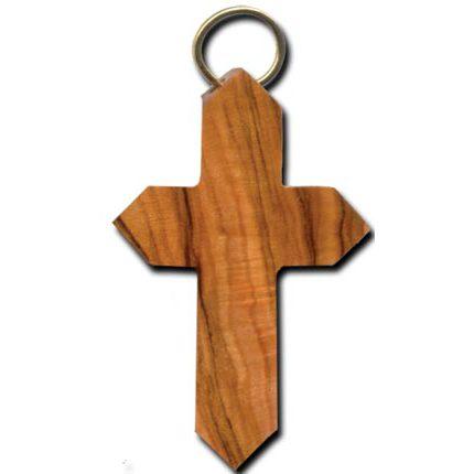 Olive Wood Angled Latin Cross Keychain