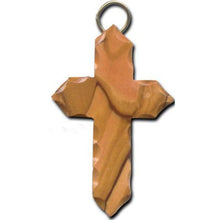 Load image into Gallery viewer, Olive Wood Angled Scalloped Latin Cross Necklace
