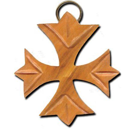 Olive Wood Greek Fleurie Cross Necklace
