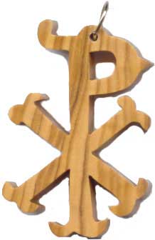 Olive Wood Budded Chi Rho Monogram Necklace