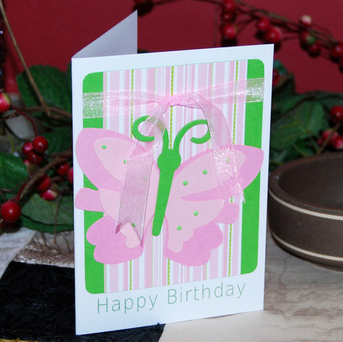 Pink Butterfly Happy Birthday Card