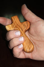 Load image into Gallery viewer, Handmade Olive Wood Holding Cross 4in x 2.5in
